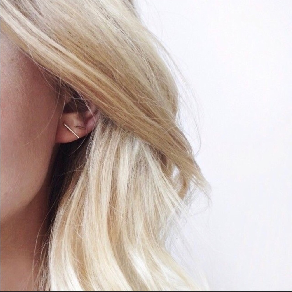 Minimalist Gold Simple Bar Earrings - Picture 2 of 3